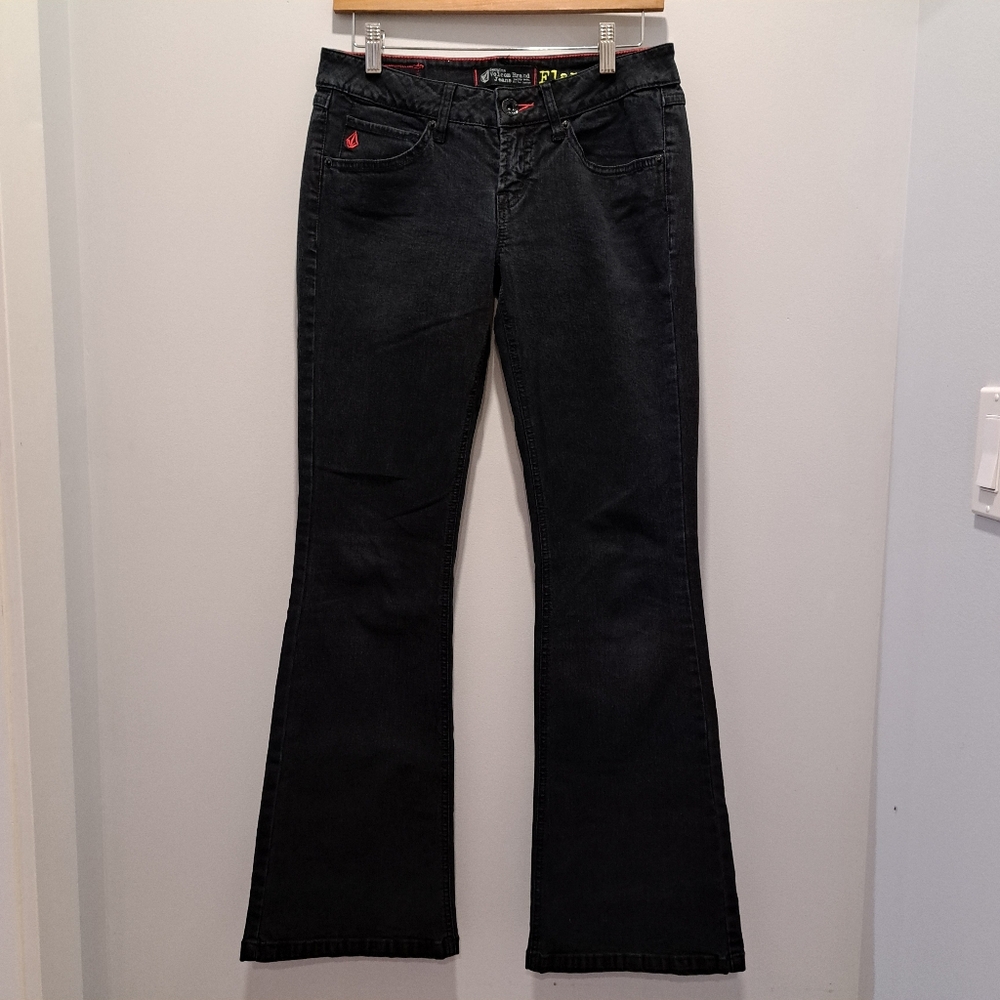 Volcom Black Easy Rider Flare Lowrise Y2K Skater Streetwear Jeans Juniors 5